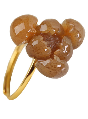 925银糖玉和田玉戒指莲花款