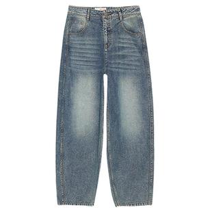 谜底牛仔直筒裤女2025春新品复古风水洗宽松牛仔九分裤251MK0077