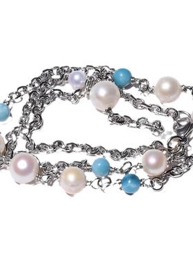 原创珍珠海纹石项链男嘻哈