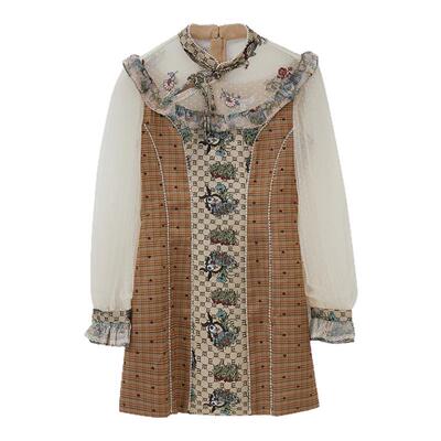 LULUALWAYS复古风拼接印花连衣裙