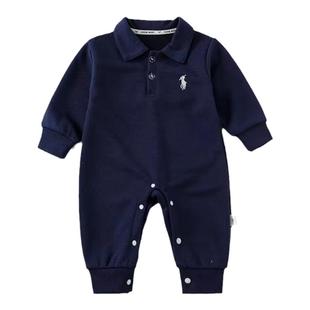 婴儿衣服秋装男宝宝连体衣春秋季新款polo领婴幼儿秋天加绒外出服
