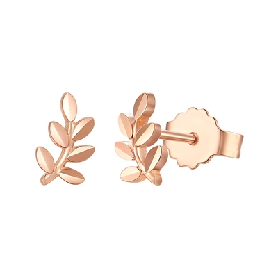 TSL谢瑞麟18K金耳钉树叶耳饰叶子造型玫瑰金素金耳环女士BF434