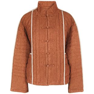 古石后原创布衣新中式棉袄女冬季棉麻土布对襟立领加厚短款棉服