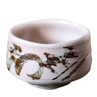 日本制手工志野釉粉色樱花大抹茶碗茶道茶具大碗复古风粗陶大杯子