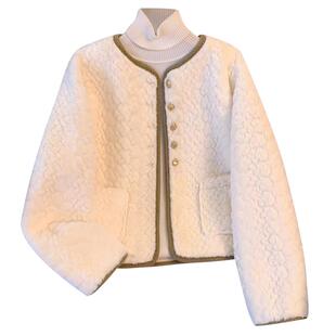 白色小香风羊羔毛绒皮毛一体厚外套女士2025年秋冬装新款短款夹克