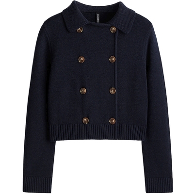 HM女士针织衫秋季设计感双排扣斜襟针织外套1262835