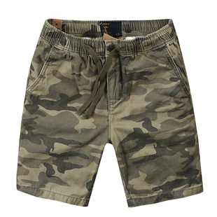 迷彩短裤男水洗5分裤纯棉直筒系带松紧腰复古潮男休闲潮牌五分裤