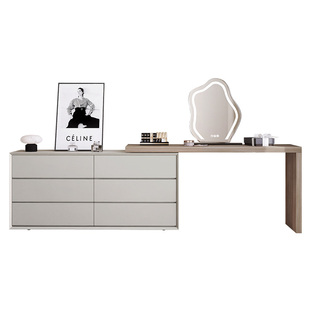 意式极简烤漆梳妆台斗柜一体实木卧室电视柜现代收纳化妆书桌组合