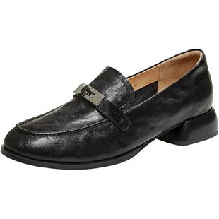 百思图26春商场新款英伦风超软羊皮乐福鞋皮鞋粗跟女单鞋C1833AA6