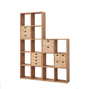 日式极简自由组合格子架实木书架置物架落地儿童原木书柜定制整墙