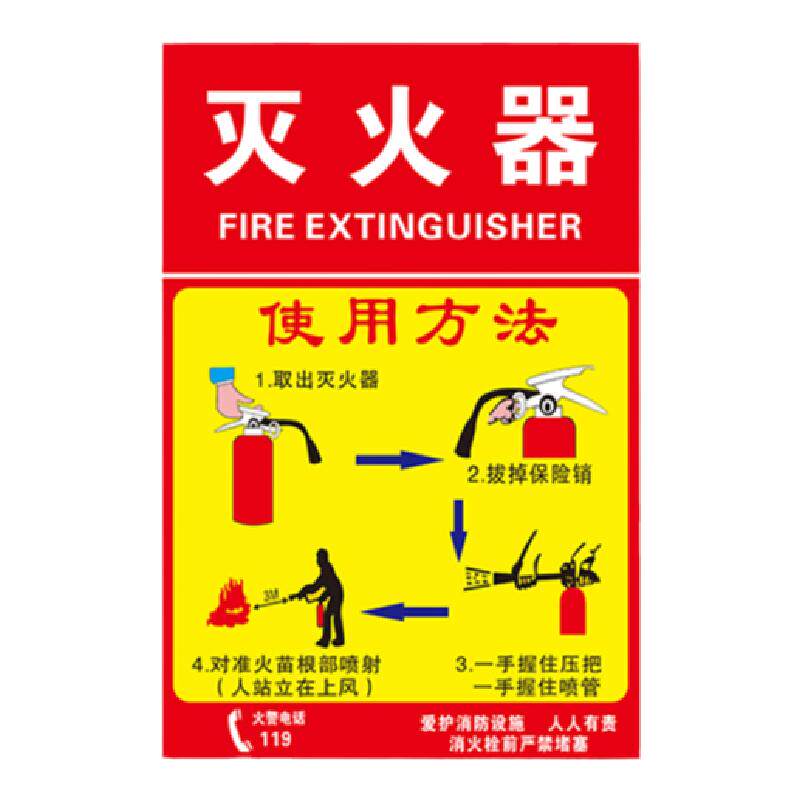 灭火器使用方法标识牌贴纸验厂警示牌消防警示提示牌安全警示警告标志牌安监检查消火栓消防栓使用说明标识牌
