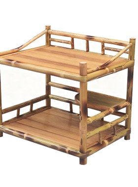 禅意竹编双层茶具收纳架