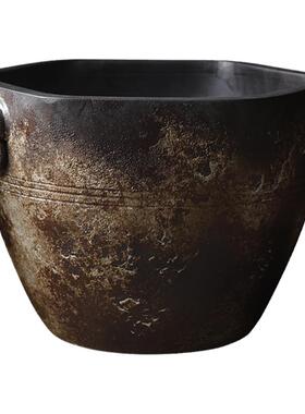 陶瓷金鱼仿古风大缸六角流水摆件