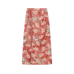 如意连云【燃诺】新年款扎染烧花丝绒珠片绣半身裙女新中式直筒裙