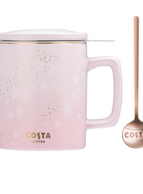 COSTA粉色马克杯带盖陶瓷繁星浪漫情侣办公家用杯子茶杯茶水分离