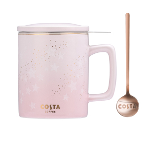 COSTA粉色马克杯带盖陶瓷繁星浪漫情侣办公家用杯子茶杯茶水分离