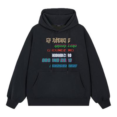 itGROUNDZERO2025秋冬加绒宽松街头字母情侣款连帽长袖卫衣上衣