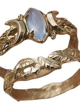 女14K金天然彩虹月光石戒指镶嵌