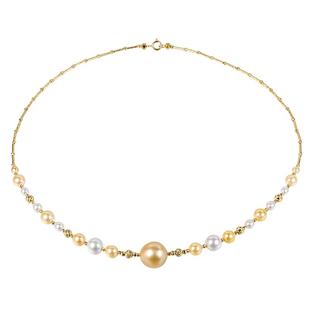 海蒂珠宝 灿然华彩 南洋金珠海水Akoya珍珠项链女18K金锁骨正品◇