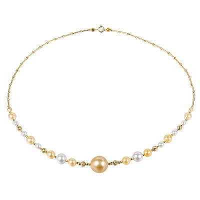 海蒂珠宝 灿然华彩 南洋金珠海水Akoya珍珠项链女18K金锁骨正品◇