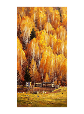 可班手绘油画田园秋景肌理感壁画