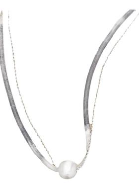 OKTO双层银色链球锁骨项链