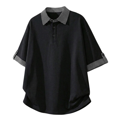 夏季假两件拼接撞色POLO衫男生