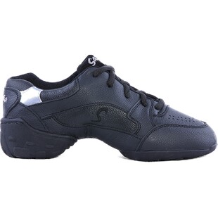 女现代爵士广场舞鞋男黑色软底真皮教师室外运动舞蹈鞋外穿女鞋