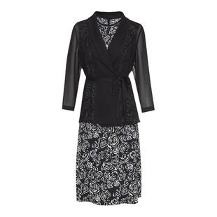 乔万尼真丝连衣裙V领长袖修身两件套优雅气质气质中长款ET2G223