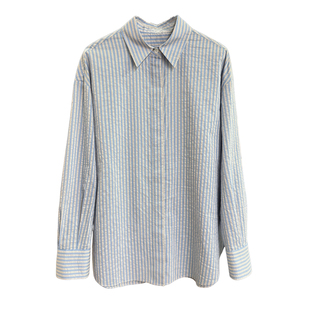 yuan单！慵懒“男友风”！宽松真丝棉条纹衬衫上衣女   840072~JS