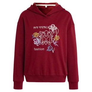 「加绒」马天奴2025冬季新款棉质刺绣连帽卫衣宽松上衣休闲时尚女