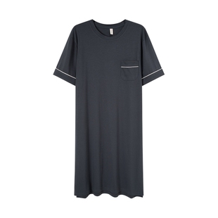 夏季男睡裙莫代尔睡衣夏天男款冰丝薄款短袖睡袍男士大码长款浴袍