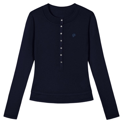 PSO Brand 女装【天丝羊毛】刺绣假两件亨利领长袖T恤修身上衣秋