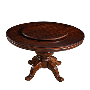 美式乡村全实木圆餐桌椅组合6人简约风格餐厅家具圆形饭桌1.35米