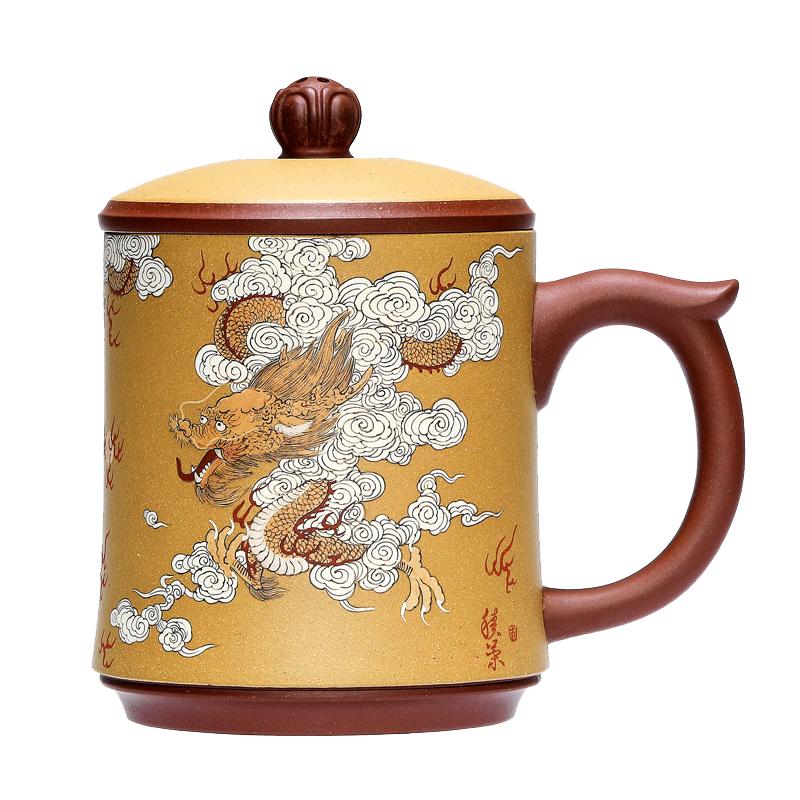 听壶居手绘紫砂中式龙茶杯