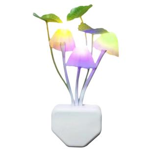 LED七彩蘑菇小夜灯光控感应插电卧室床头喂奶起夜过道走廊夜光灯