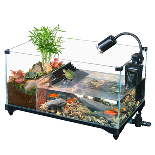 乌龟饲养缸家用生态造景别墅防逃逸水陆两栖缸鱼龟混养超白玻璃缸