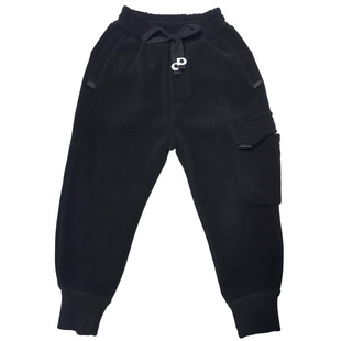 男童一体绒黑色工装裤子束脚潮流2025冬季加绒小中大宝宝儿童长裤