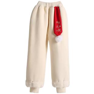 中国风女童拜年裤棉裤红色新中式儿童年服裤子加绒加厚男童2025冬