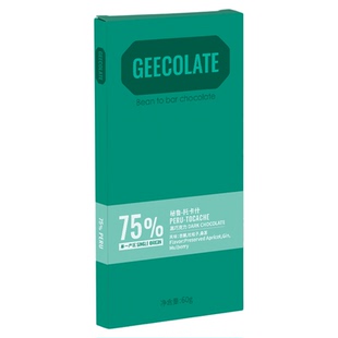 GEECOLATE精品黑巧克力75%秘鲁托卡什杏脯果香丝滑柔和天然鲜60g