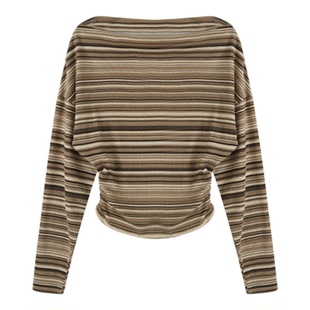 张小某 条纹针织衫女长袖内搭打底衫秋冬新款一字领毛衣上衣T2119