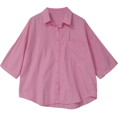 极简风短袖衬衫女2026夏季新款宽松百搭刺绣字母穿搭减龄上衣389