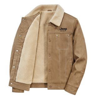 吉普JEEP羊羔毛外套男士冬季保暖新款加绒加厚羊羔绒翻领休闲夹克