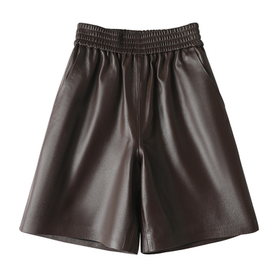 真皮皮短裤女绵羊皮五分裤宽松松紧腰高腰显瘦皮裤中裤秋冬新款潮