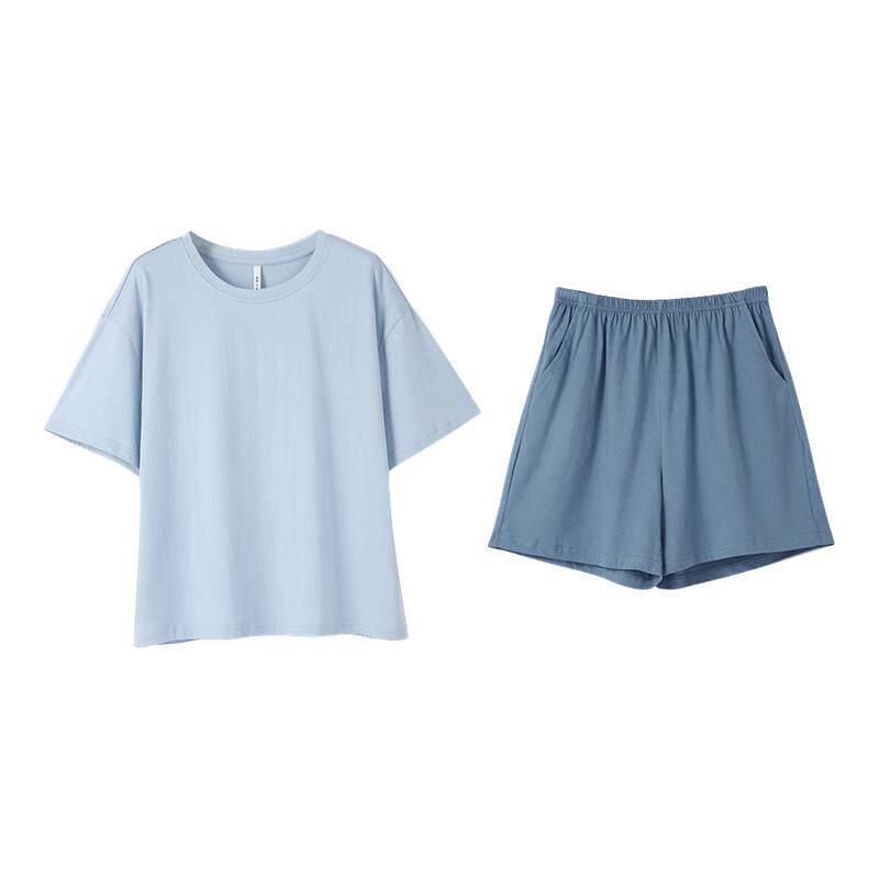 安之伴【清仓】睡衣女夏季纯棉2024新款纯色简约可外穿家居服套装