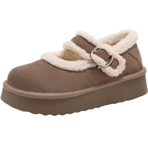 百丽吐司鞋半糖吐司玛丽珍毛毛鞋冬季新款加绒雪地靴棉鞋B2280DQ4