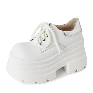 2025春季新款小个子女鞋增高厚底休闲鞋松糕跟真皮单鞋绑带四季鞋
