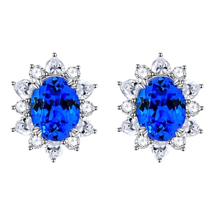 1.5ct《蓝小妖》戴妃培育宝石尖晶石925银耳钉矢车菊蓝高级感耳饰