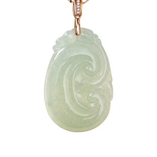 天然玉石缅甸A货翡翠玉如意吊坠淡绿吉祥玉佩女款挂件S925银项链
