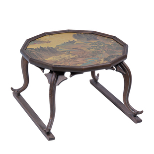 中式家用炕几实木镶铜复古飘窗几山水间宋代美学桃村草堂图小茶桌